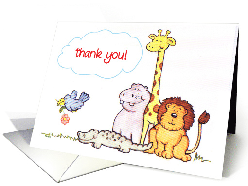 Jungle Animals Giraffe Lion Bird Hippo Thank You card (1686068)