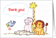 Jungle Animals Giraffe Lion Bird Hippo Thank You card