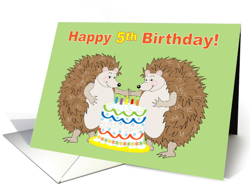 Hedgehog 5th Birthday Decorated Cake card (1686120)