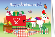 Happy Christmas in July Unicorn Presents Picnic card