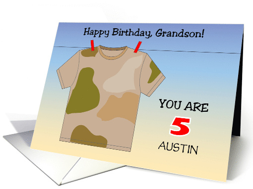 Custom Name Camouflage 5th Birthday Grandson card (1689660)