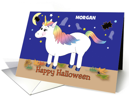 Custom Name Unicorn Halloween Bats Moon Ghosts Stars card (1691010)