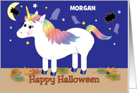 Custom Name Unicorn Halloween Bats Moon Ghosts Stars card