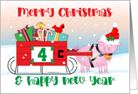 Christmas Four Year Old Child Sleigh Pig Santa Hat card