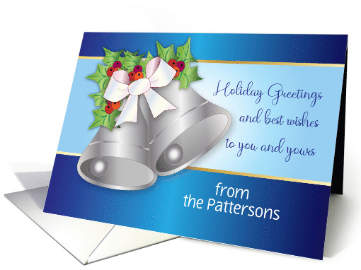 Custom Name Holiday Greetings Silver Bells Holly card (1691436)