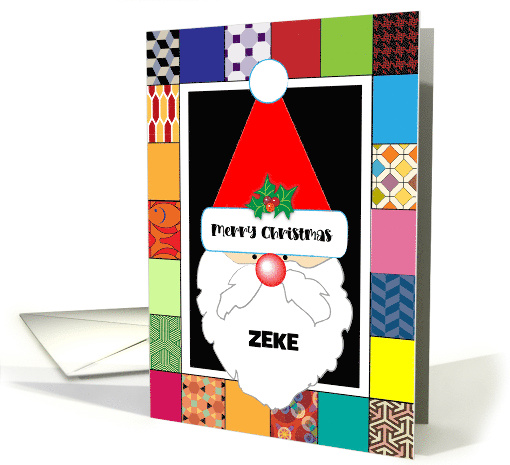 Custom Name Zeke Santa Patchwork Quilt Holly card (1691506)