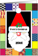 Custom Name Zeke Santa Patchwork Quilt Holly card