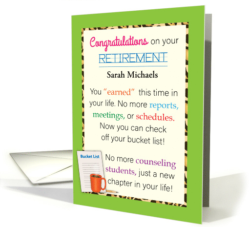 Custom School Counselor Retirement Bucket List card (1693682)