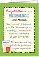 Custom School Counselor Retirement Bucket List card