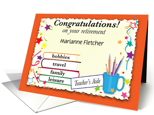 Custom Name Congratulations Retirement Teacher's Aide card (1693798)
