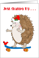 Christmas Hedgehog Riding Skateboard Santa Hat card