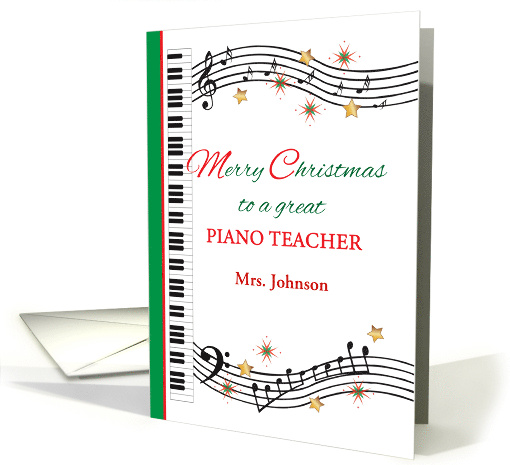 Custom Name Christmas Piano Teacher Keyboards Notes card (1696732)