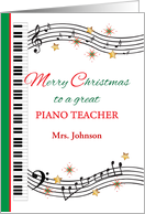 Custom Name Christmas Piano Teacher Keyboards Notes card
