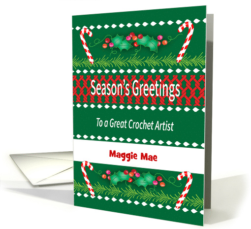 Season's Greeting Crochet Artist Candy Canes Custom Name card