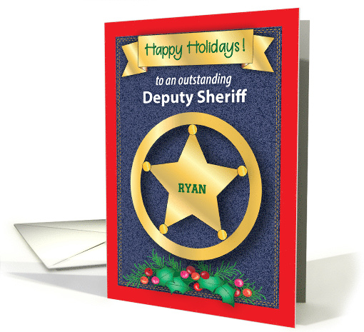Deputy Sheriff Custom Name Happy Holidays Star card (1698000)