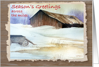 Across The Miles Season’s Greetings Watercolor Barn card