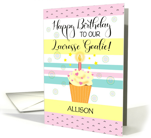 Custom Name Lacrosse Goalie Girl Birthday Cupcake card (1700856)