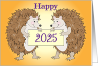 Hedgehog Happy New Year 2025 card
