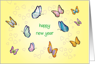 Butterflies Happy New Year Hearts card