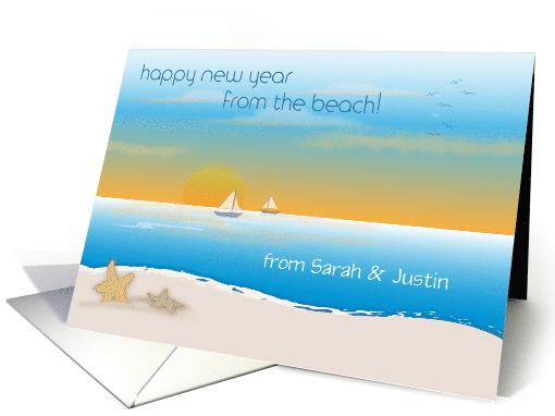 Beach Theme Custom Name New Year card (1704380)