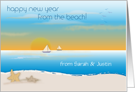 Beach Theme Custom Name New Year card