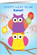 Custom Name Child New Year Owls card