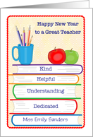 Teacher New Year Custom Name Books Apples card