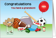 Congratulations Papa New Grandson Custom Name card