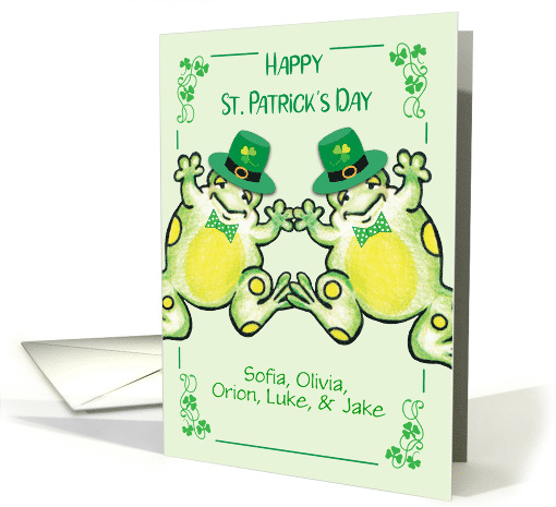 Grandchildren St Patrick's Day Custom Name Frogs card (1712360)