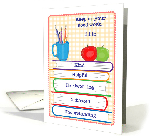 Custom Name Teacher Encouragement Books Apples card (1713480)