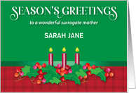 Custom Greetings Surrogate Mother Candles Holly card