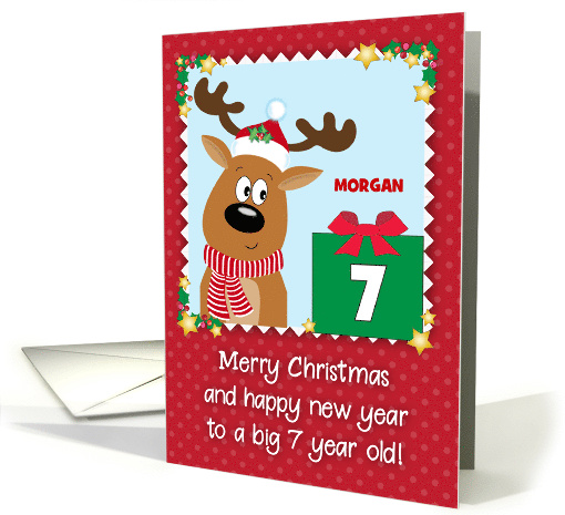 Custom Name Christmas 7 Year Old Reindeer card (1735680)