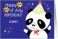 Custom Name First Birthday Fourth of July Panda card