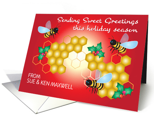 Bee Theme Custom Name Season's Greetings card (1738004)