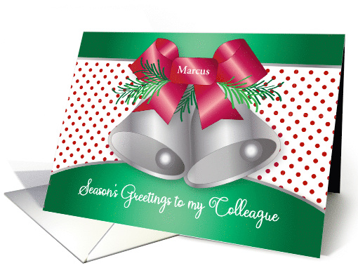 Colleague Custom Name Silver Bells Greetings card (1738422)