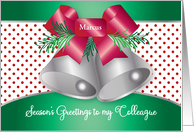 Colleague Custom Name Silver Bells Greetings card