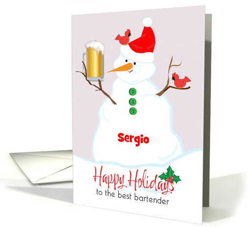 Custom Name Snowman Bartender Mug of Beer card (1741406)