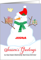 Custom Name Snowman Package Delivery Service Driver card