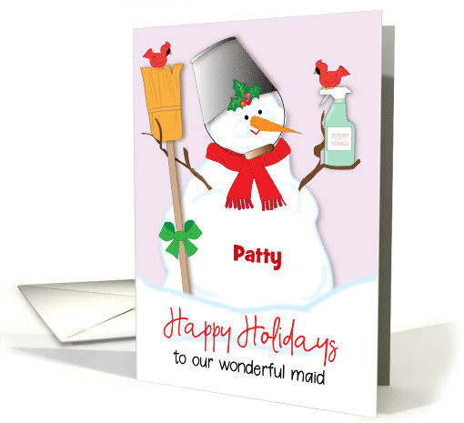 Custom Name Maid Happy Holidays Snow Woman card (1742020)
