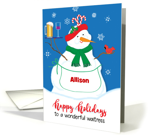 Custom Name Waitress Snow Woman Snowflakes card (1744416)