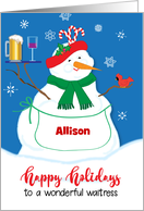 Custom Name Waitress Snow Woman Snowflakes card