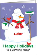 Custom Name Painter Happy Holidays Snowman card