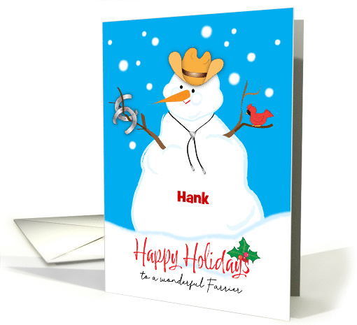 Custom Name Farrier Happy Holidays Cowboy Hat card (1745464)