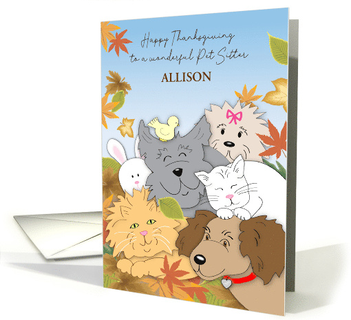 Custom Name Thanksgiving Pet Sitter Animals card (1745876)