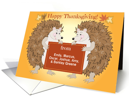 Custom Name Thanksgiving Hedgehog Autumn Leaves card (1745880)