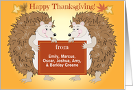 Custom Name Thanksgiving Hedgehog Autumn Leaves card