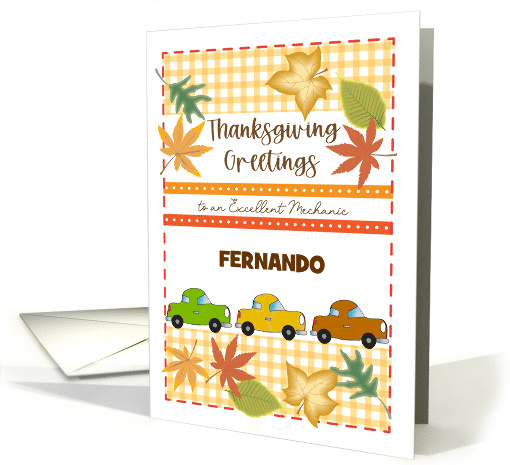 Car Mechanic Custom Name Thanksgiving Autumn Leaves card (1746008)