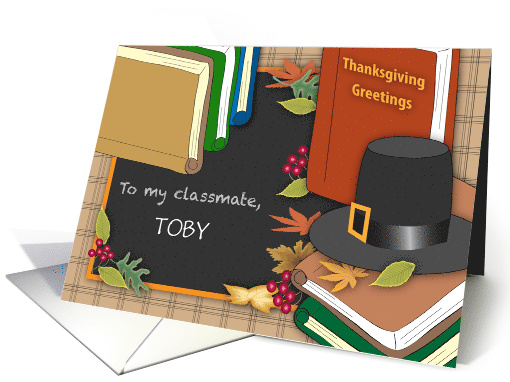 Custom Name Classmate Thanksgiving Pilgrim Hat card (1746450)