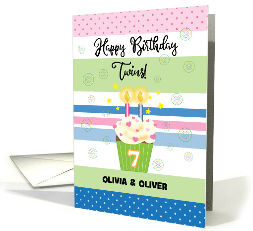 Custom Seven Year Old Twin Birthday Cupcake card (1748336)