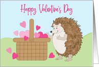 Hedgehog Basket of Love Hearts Valentine’s Day card